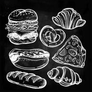 Baker shop and pastry icons set in vintage style N4