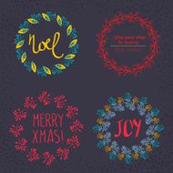 Christmas wreath drawn Vector set