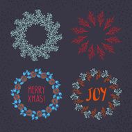 Christmas wreath drawn Vector set N4