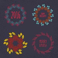 Christmas wreath drawn Vector set N5