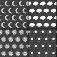 Simple doodle seamless pattern backgrounds set with moon clouds sun
