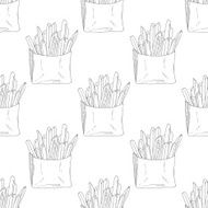 Seamless pattern with hand drawn french fries Sketched fast food