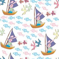 Seamless pattern with fish and rabbits