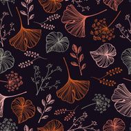 Leaf flowers and herbs seamless pattern N3