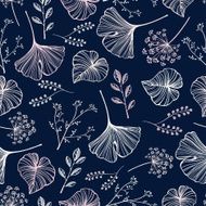 Leaf flowers and herbs seamless pattern N4