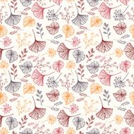 Leaf flowers and herbs seamless pattern N5