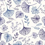 Leaf flowers and herbs seamless pattern N6