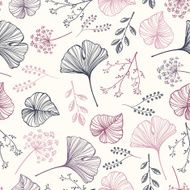 Leaf flowers and herbs seamless pattern N10