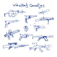 set of hand drawn weapons vector illustration