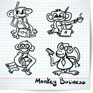 set of sketches monkey business on a checkered paper N2