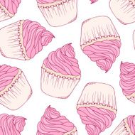 Hand drawn cupcake seamless pattern