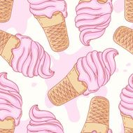 Hand drawn ice cream sundae seamless pattern
