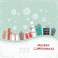 Vintage Christmas card with gifts and snowflakes Vector illustration
