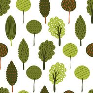 Vector seamless doodle background with textured green trees