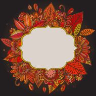Vector Greeting card template with hand drawn doodle flowers