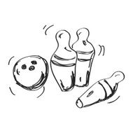 Simple doodle of a bowling ball and skittles N2