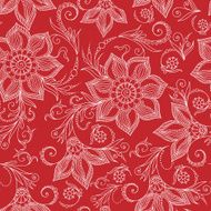 Henna Mehendi Doodles Seamless Pattern on a red background