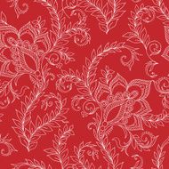 Henna Mehendi Doodles Seamless Pattern on a red background N2