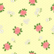 Seamless pattern with cartoon daisies and roses