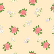 Seamless pattern with cartoon daisies and roses N2