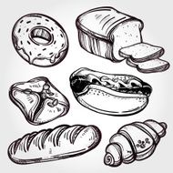 Baker shop and pastry icons set in vintage style N7