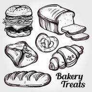 Baker shop and pastry icons set in vintage style N8