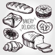 Baker shop and pastry icons set in vintage style N9