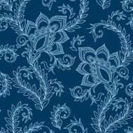 Henna Mehendi Doodles Seamless Pattern on a blue background