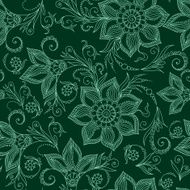 Henna Mehendy Doodles Seamless Pattern on a green background