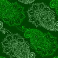 Henna Mehendy Doodles Seamless Pattern on a green background N2