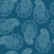 Henna Mehendy Doodles Seamless Pattern on a blue background N2