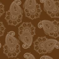 Henna Mehendy Doodles Seamless Pattern on a brown background N5