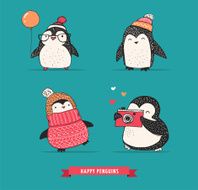 Cute hand drawn penguins set - Merry Christmas greetings N3