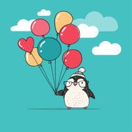 Cute penguin with balloons - Merry Christmas