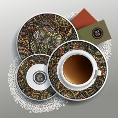 Vector illustration with plates and cup of coffee N2