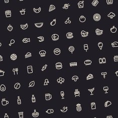 Dark Tilted Seamless Pattern with Light Food Icons