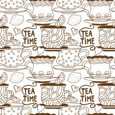 Vintage seamless pattern with cups hearts and lemons