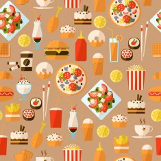 Seamless pattern with fast food and drink