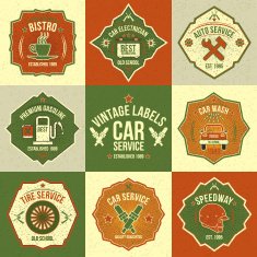 Set of vintage labels auto service