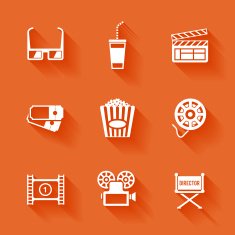 Set of white cinema movie icons N2
