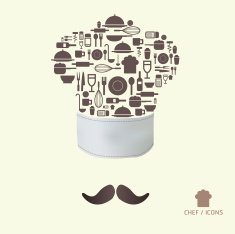 Kitchen tool icons on chef hat concept