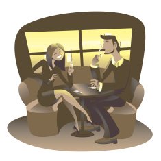Man and woman at Caf&egrave; drinkin coffee