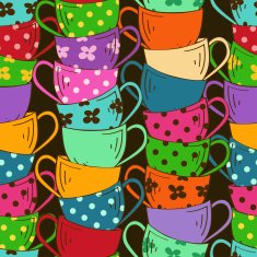 Seamless pattern of tea cups