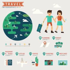 travel infographic with minimal world