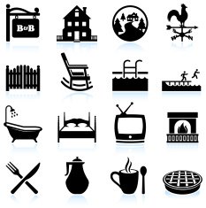Bed and Breakfast Hotel black & white vector icon set