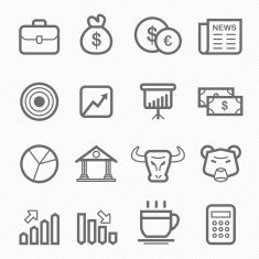 stock and market symbol line icon set