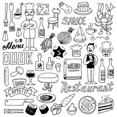 Restaurant doodle set 2 Hand drawn Vector illustration