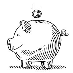 Finance Piggy Bank Falling Coin Drawing