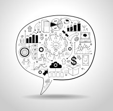 Speech bubble with business doodle icons