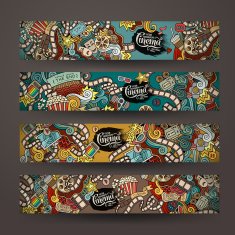 Vector doodles cinema movie design banner templates